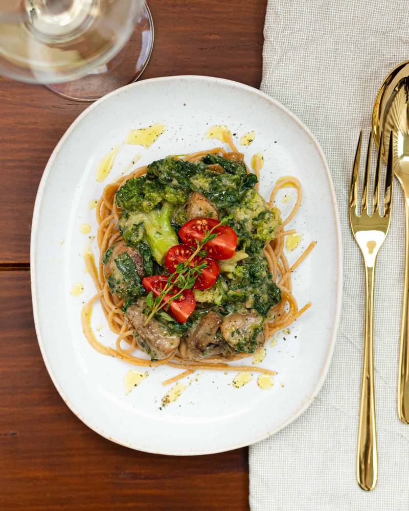 Creamy mushroom spaghetti pasta